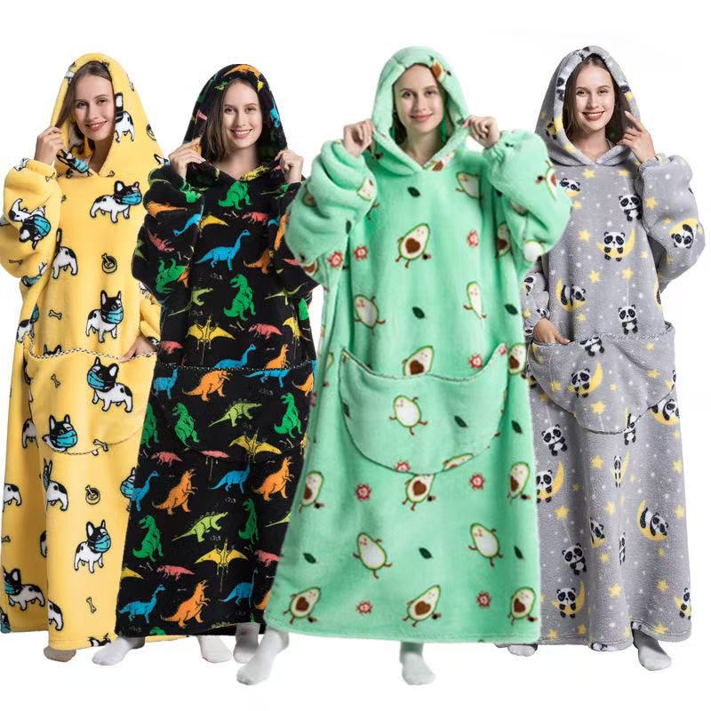 Cross-border Hooded Winter Clothing Lazy Clothing Cloak Lazy Blanket Cartoon Sleepsuit Clown Fish TV Blanket Nightgown New The factory supports personalized any cold clothing 