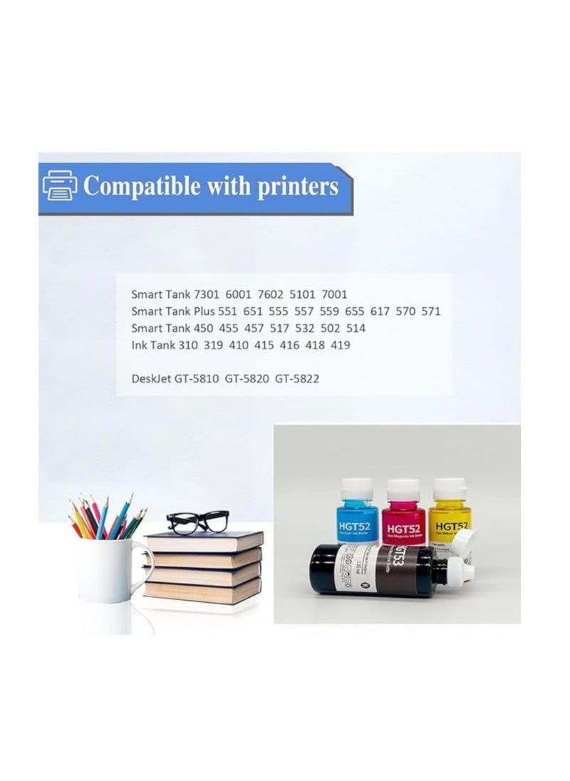 Generic - GT52 Compatible Refill Ink Replacement for GT53XL GT53 GT52 GT51 Ink Bottle to Use for DeskJet GT5810, 5820, DeskJet GT and Smart Tank Series Printers 4-Pack - Image 1