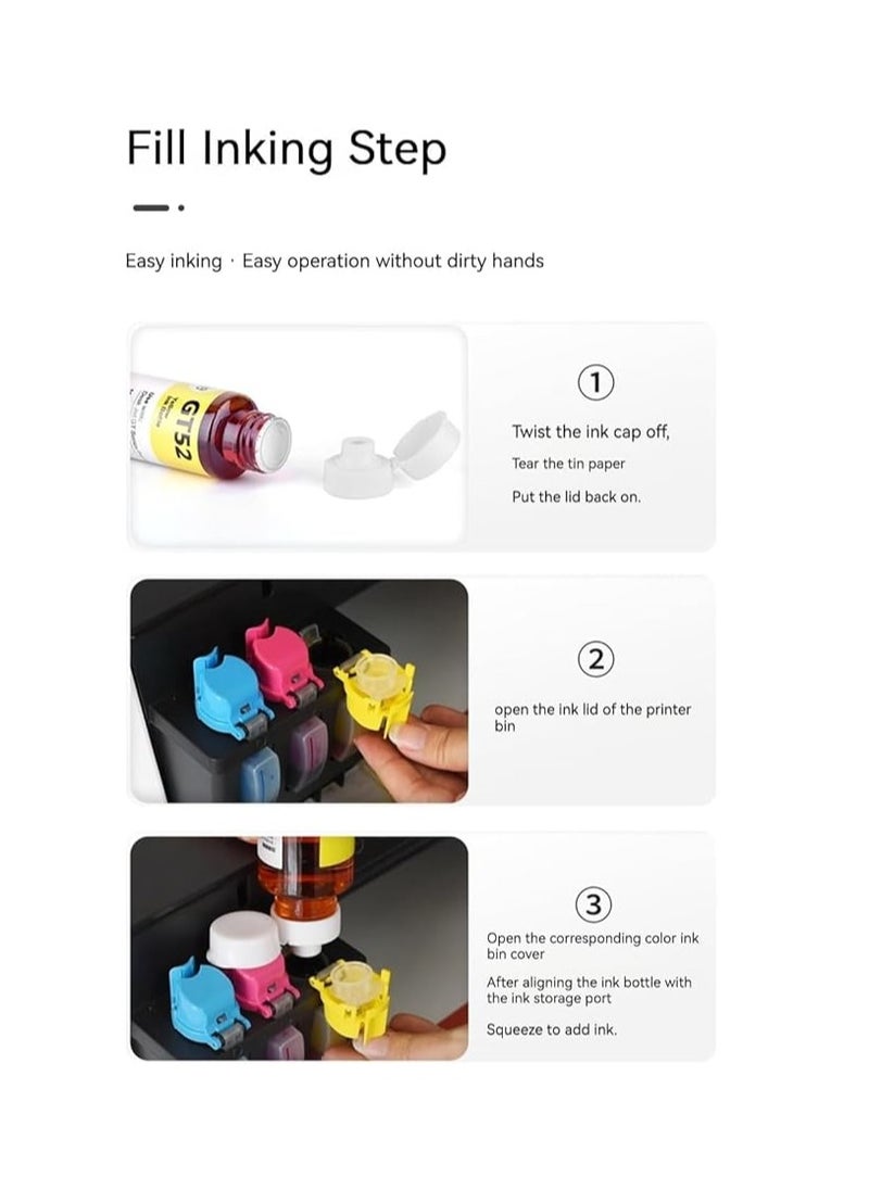 Generic - GT52 Compatible Refill Ink Replacement for GT53XL GT53 GT52 GT51 Ink Bottle to Use for DeskJet GT5810, 5820, DeskJet GT and Smart Tank Series Printers 4-Pack - Image 1