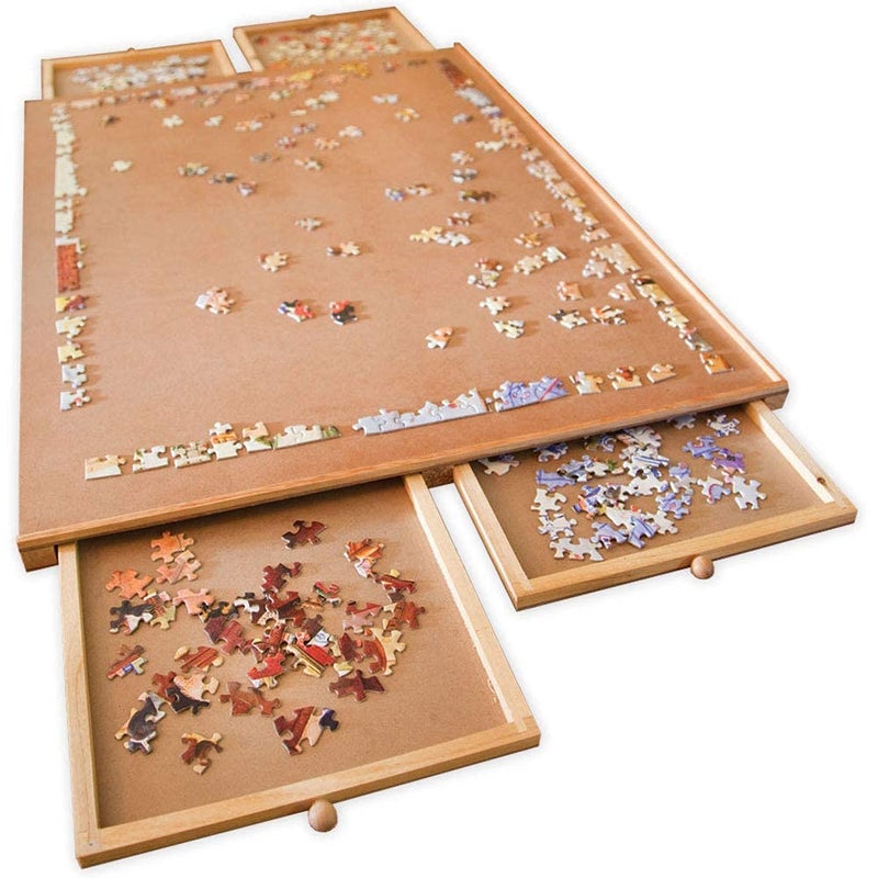 Bits and Pieces Puzzle Board with Drawers – 1000 Piece Jigsaw Puzzle Table Organizer Premium Wooden Puzzle Board for Adults 22.25"x 30" Smooth Non-Slip Surface Portable Puzzle Table with Sorting Trays - Image 1