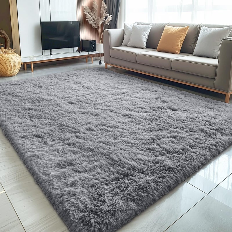 Olanly 5X7 Machine Washable Large Area Rugs For Living Room  Bedroom  Soft Fluffy Shaggy Bedside Rug  Indoor Floor Carpet For Kids Girls And Boys  Dorms  Nursery  Home Decor Aesthetic  Light Grey - Image 3