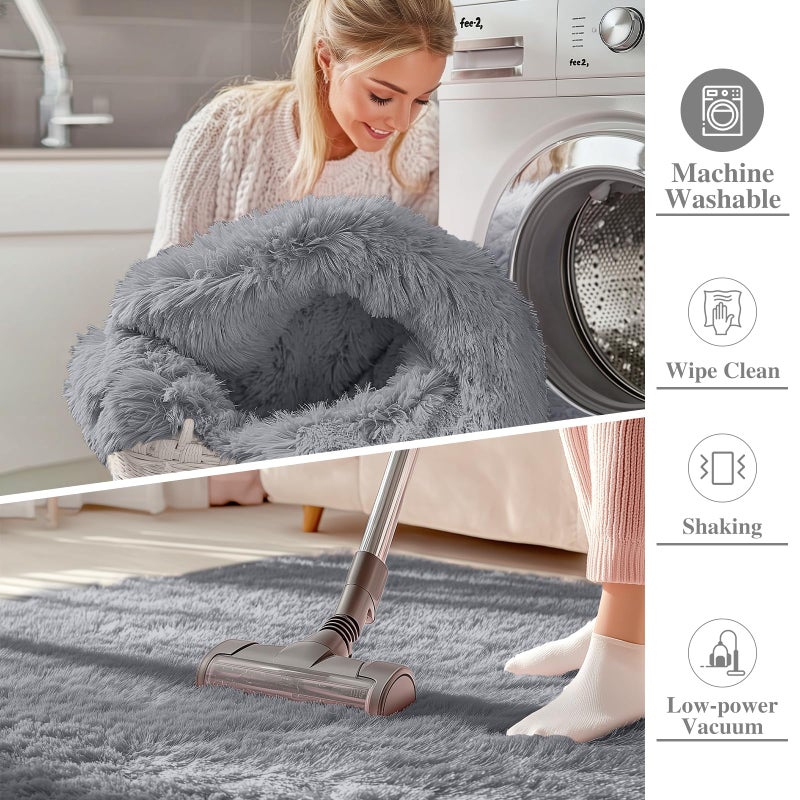 Olanly 5X7 Machine Washable Large Area Rugs For Living Room  Bedroom  Soft Fluffy Shaggy Bedside Rug  Indoor Floor Carpet For Kids Girls And Boys  Dorms  Nursery  Home Decor Aesthetic  Light Grey - Image 2