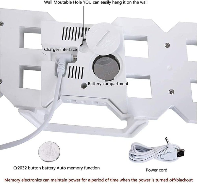 كاتغروشير ساعة رقمية ثلاثية الأبعاد مزودة بإنذار LED على الحائط، أرقام بيضاء، تعديل تلقائي للسطوع، عرض للوقت/التار��خ/درجة الحرارة بنظام 12/24 ساعة، ساعة إنذار مضيئة ليلاً تناسب ديكور المنزل الحديث. - Image 3
