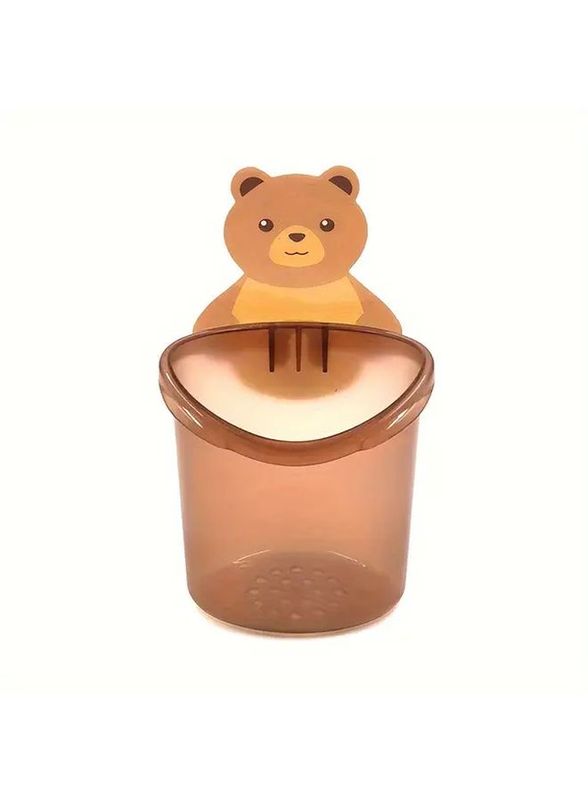 Gray Bear Toothbrush Holder Wall Mounted Bathroom Storage Rack With Drain Shelf - Image 5