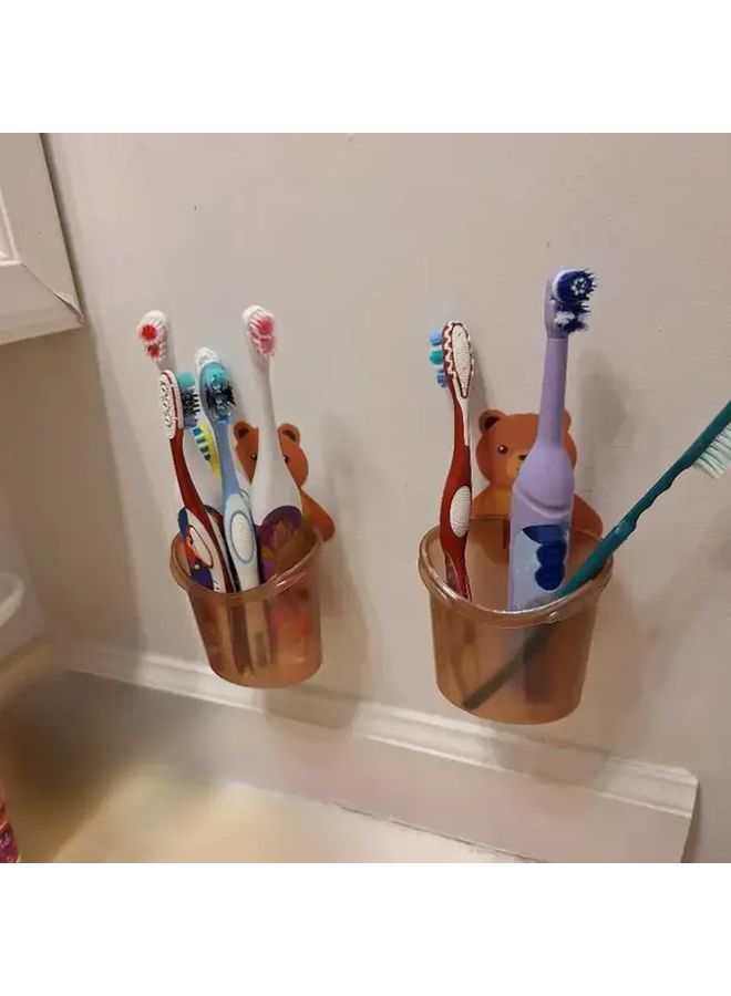 Gray Bear Toothbrush Holder Wall Mounted Bathroom Storage Rack With Drain Shelf - Image 1