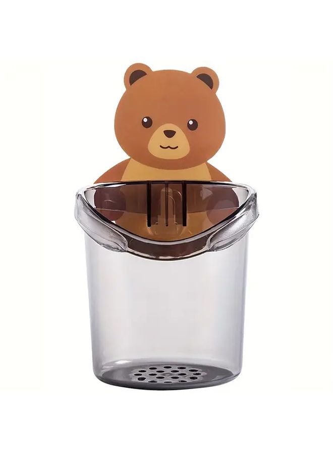 Gray Bear Toothbrush Holder Wall Mounted Bathroom Storage Rack With Drain Shelf - Image 4