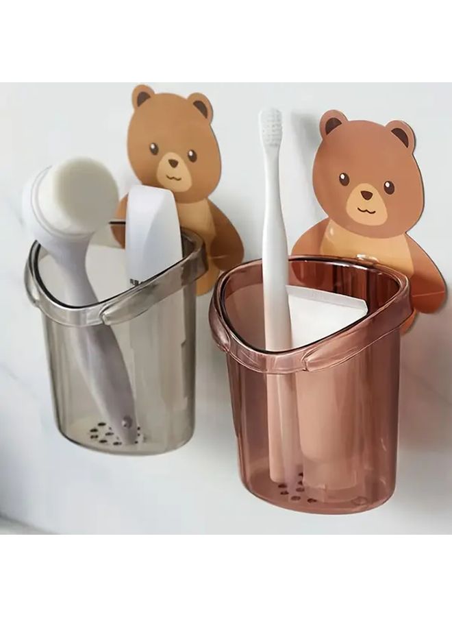 Gray Bear Toothbrush Holder Wall Mounted Bathroom Storage Rack With Drain Shelf - Image 2