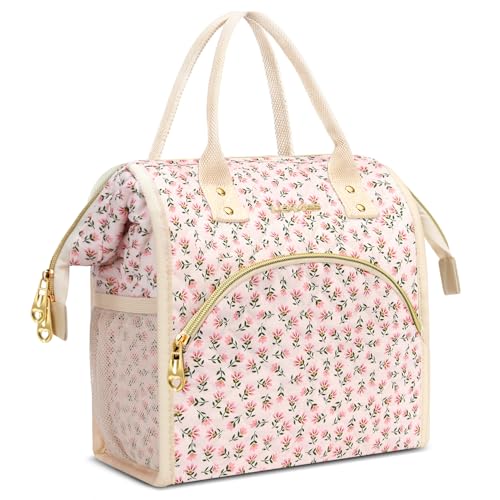 LOKASS Lunch Bag Women Insulated Lunch Box WideOpen Lunch Tote Bag Large Drinks Holder Durable Nylon Thermal Snacks Organizer for Men Adults Work Picnic Hiking Beach Fishing Red Flower - Image 1