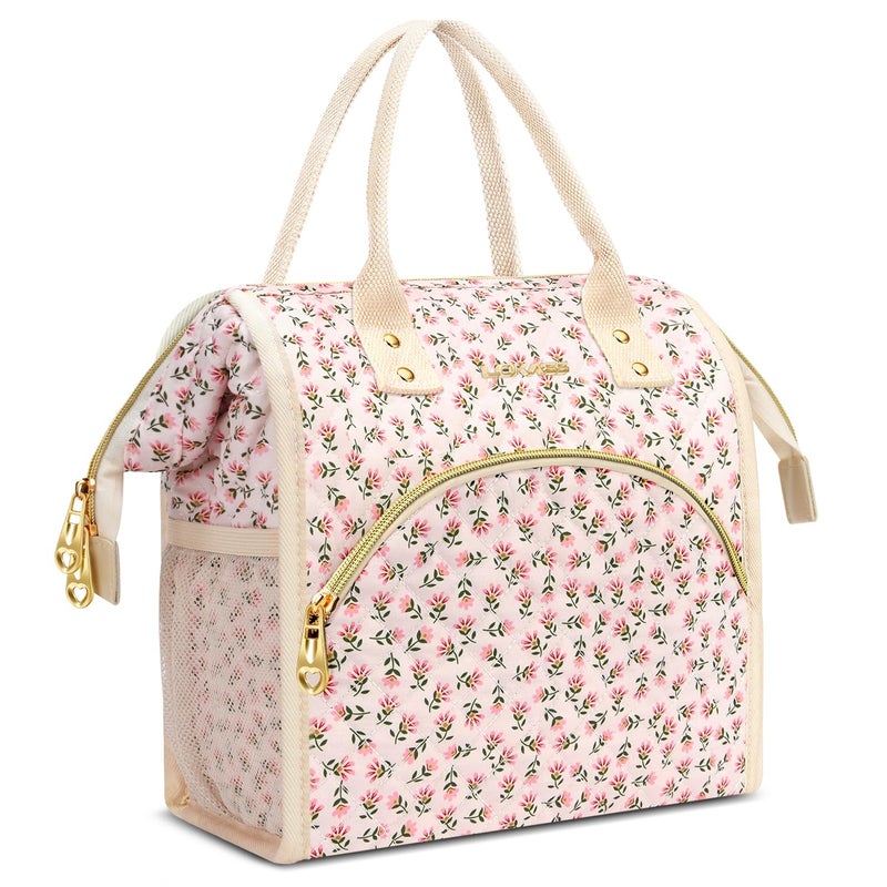 LOKASS Lunch Bag Women Insulated Lunch Box WideOpen Lunch Tote Bag Large Drinks Holder Durable Nylon Thermal Snacks Organizer for Men Adults Work Picnic Hiking Beach Fishing Red Flower - Image 2