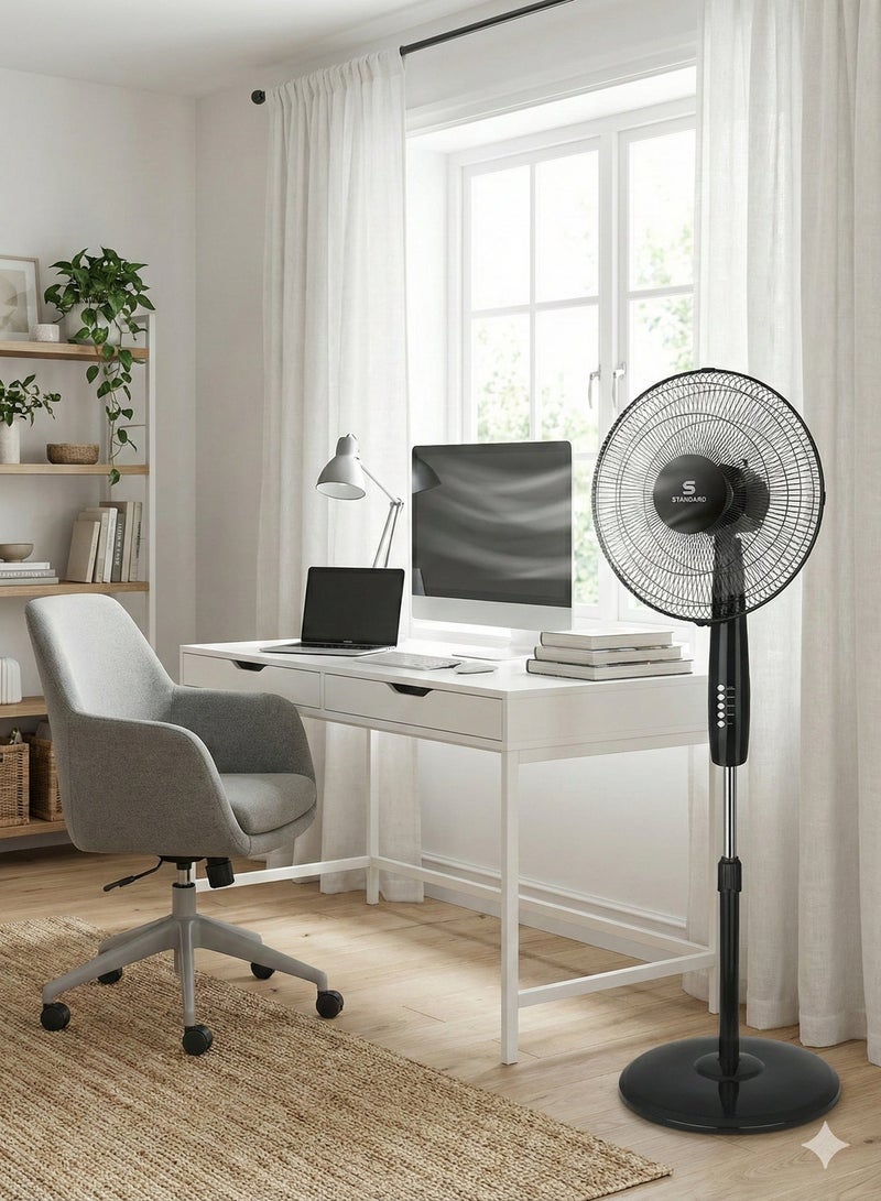 Havells STANDARD 16" STAND FAN - Glanzo Pedestal with Remote Control | 50W Copper Motor, 3 AS Blades, Black | Model FOSGZBLK16121 - Image 2