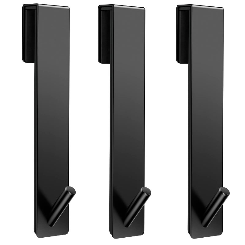 Kontoyo Shower Door Hooks(7.5 Inch),Extended Over Door Hooks for Bathroom Frameless Glass Shower Door,Stainless Steel Towel Hooks,Heavy Duty Rack Hooks for Robe,Towel-3 Pack-Black - Image 1