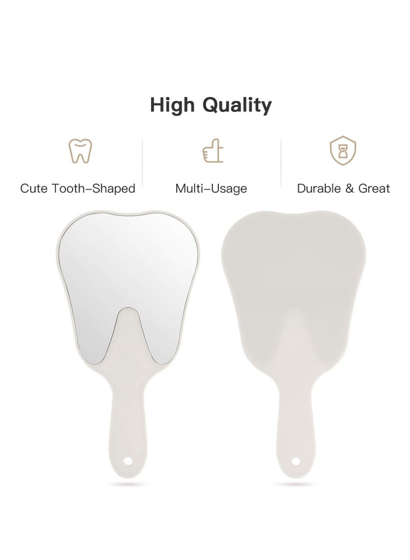KASTWAVE Small Surface Mirror with Handle Tooth-Shaped Handheld Mirror Cute Makeup Mirror Portable Mirror (White) - Image 2