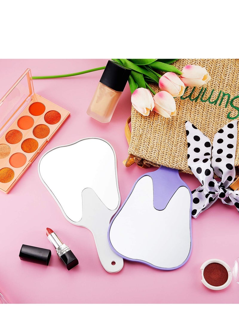 KASTWAVE Small Surface Mirror with Handle Tooth-Shaped Handheld Mirror Cute Makeup Mirror Portable Mirror (White) - Image 5