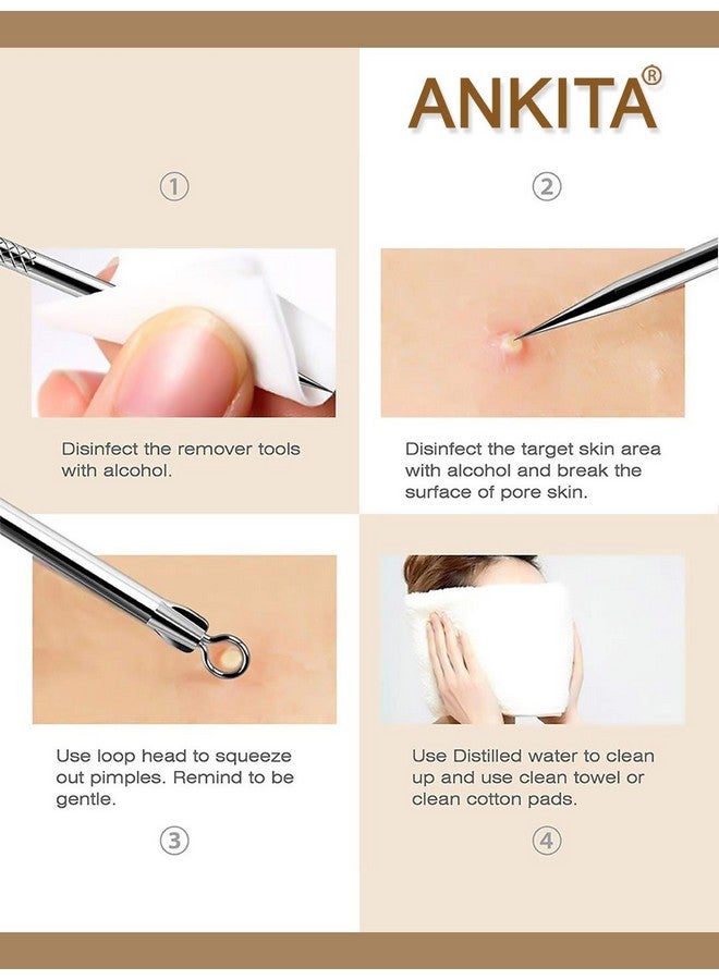Ankita Blackhead remover|Acne treatment|Pimple Popper|Face Skin Care Kit|Professional Comedone Blemish|Zit|Whitehead Scar Extractor|Surgical Grade Stainless Steel Tools- Round (Blackhead Pin Pointed) - Image 4