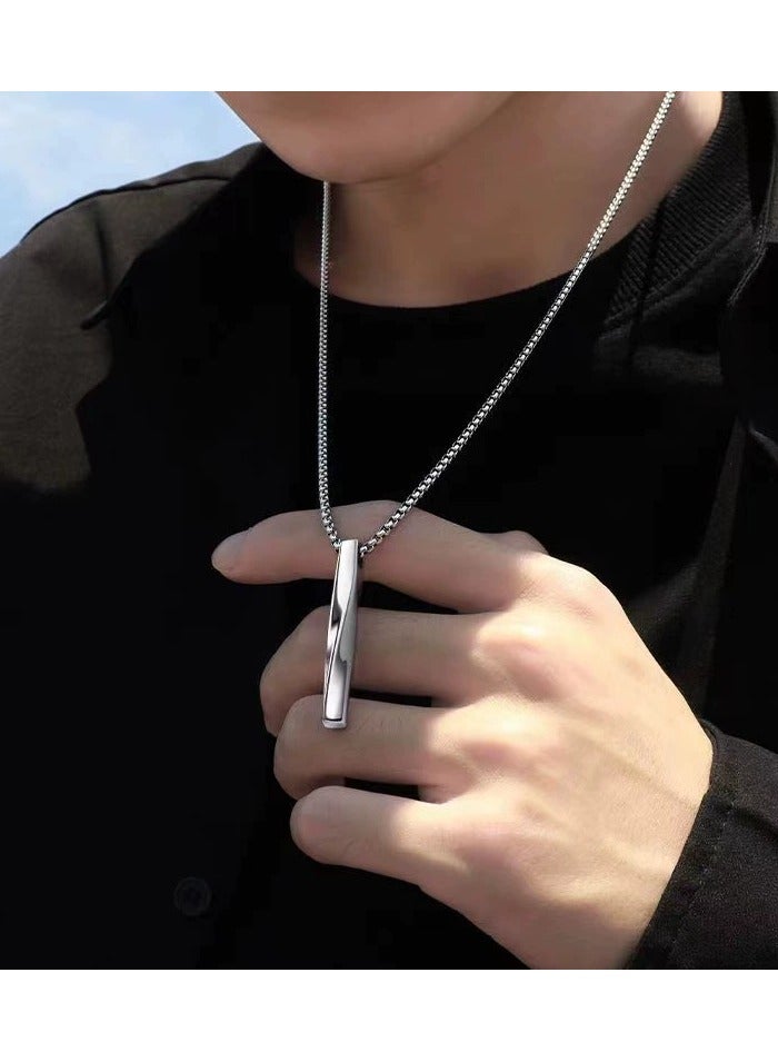 Goolsky Twisted Bar Pendant Necklace – Unisex Hip-Hop Style Titanium Steel Chain, INS Trend, Tarnish-Free Minimalist Jewelry  - Image 2