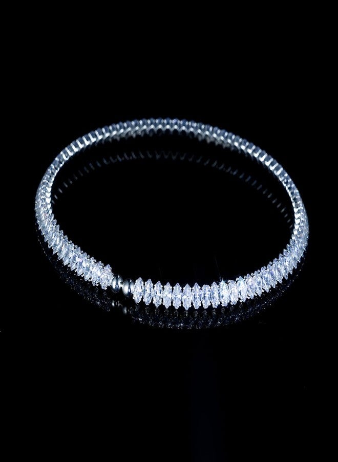 AiliFe White Cubic Zirconia Choker Necklaces for Women and Men, Sparkling Rhinestone Tennis Necklace Fake Diamond Chain for Bridal Wedding Bridesmaid (Almond CZ Choker) - Image 2