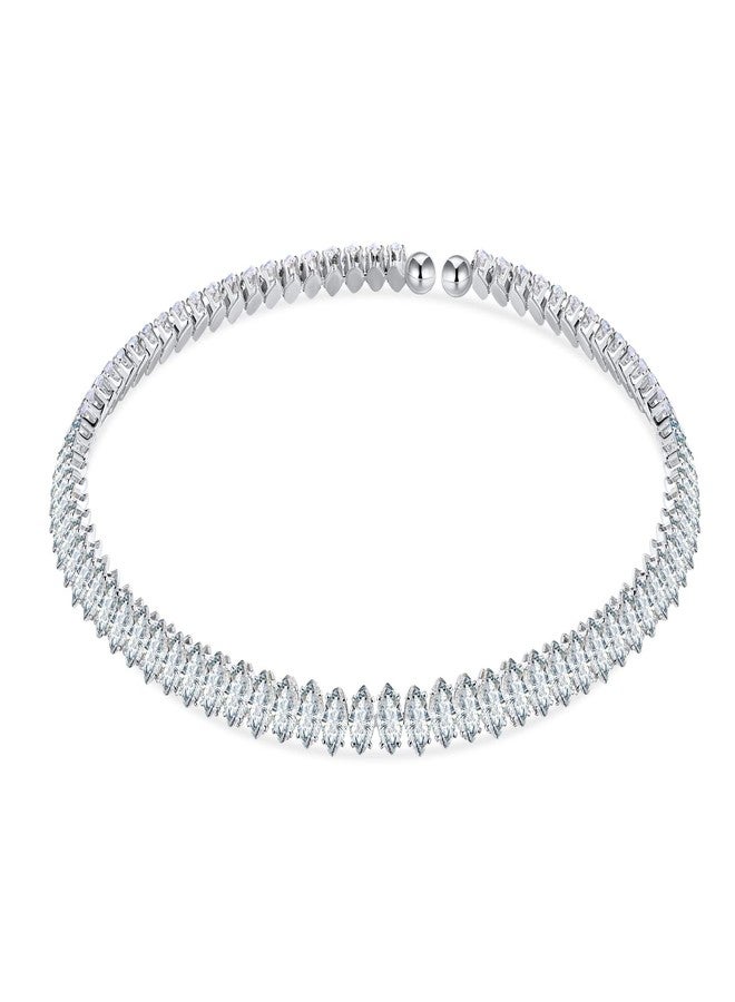 AiliFe White Cubic Zirconia Choker Necklaces for Women and Men, Sparkling Rhinestone Tennis Necklace Fake Diamond Chain for Bridal Wedding Bridesmaid (Almond CZ Choker) - Image 1
