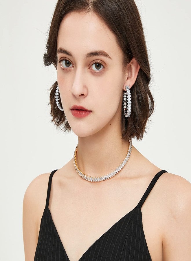 AiliFe White Cubic Zirconia Choker Necklaces for Women and Men, Sparkling Rhinestone Tennis Necklace Fake Diamond Chain for Bridal Wedding Bridesmaid (Almond CZ Choker) - Image 5