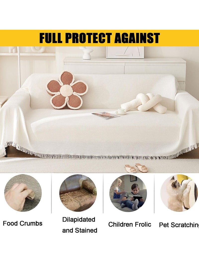 general Sofa Cotton Blanket 1 2 3 4 Seats Beige, Non-Slip Sofa Cover Sofa Protector Pet Friendly Sofa Cover Blanket Perfect for Seats L Shaped Sofa Soft and Comfortable - Image 2
