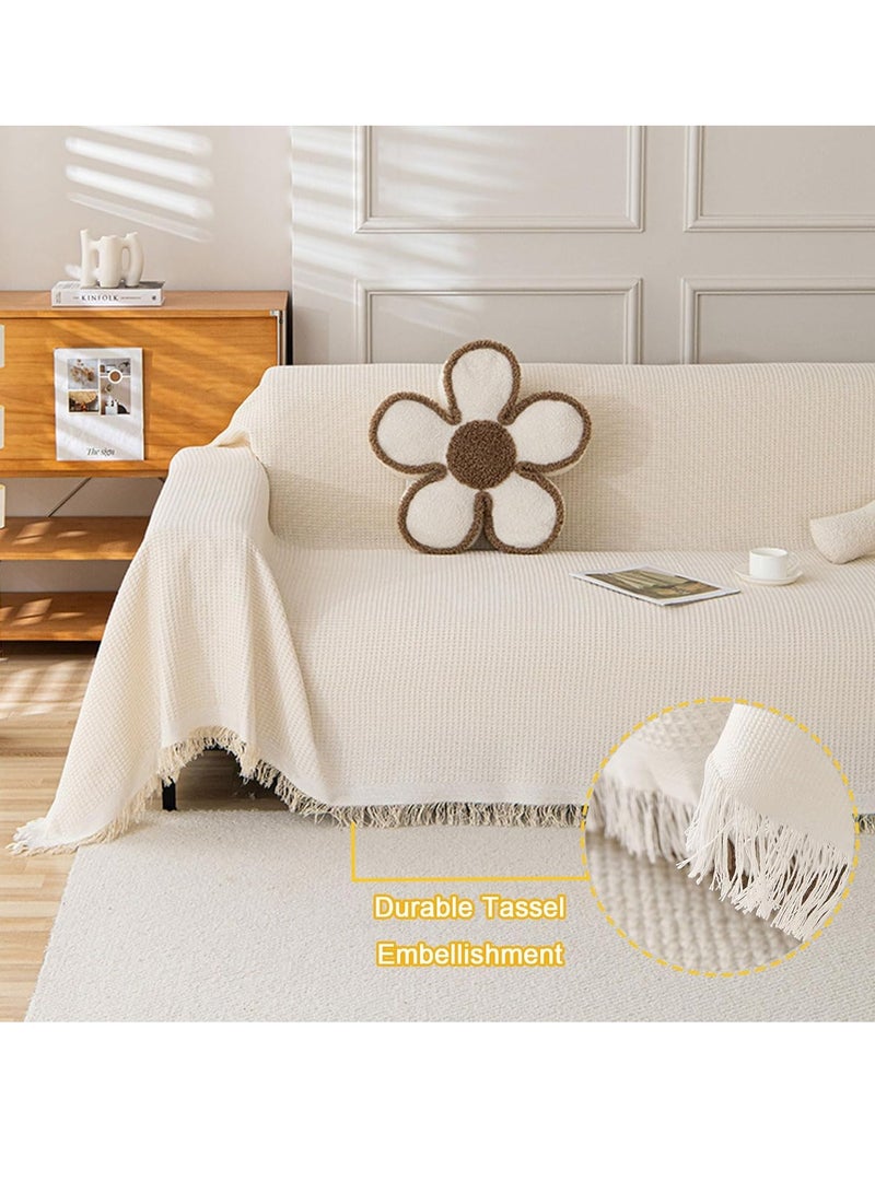 general Sofa Cotton Blanket 1 2 3 4 Seats Beige, Non-Slip Sofa Cover Sofa Protector Pet Friendly Sofa Cover Blanket Perfect for Seats L Shaped Sofa Soft and Comfortable - Image 4