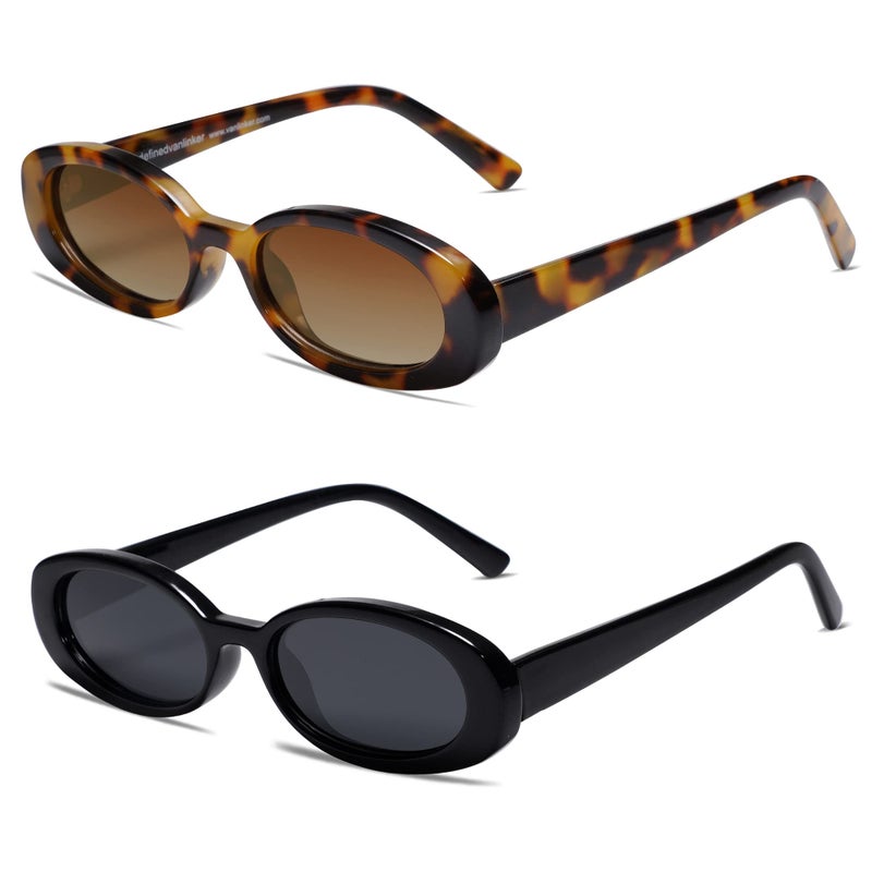 VANLINKER Polarized Retro Oval Sunglasses for Women and Men Small 90s Style VL9580 - Image 1