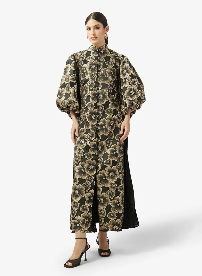 Threadz by Ajooni  Puff Sleeve Jacquard Maxi Dress for Women | Best Price UAE