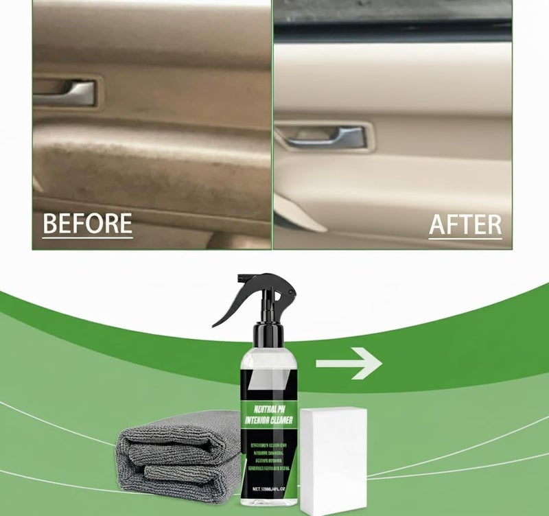 KASTWAVE Car Interior Cleaner Kit with 120ml Spray, Microfiber Towel & Sponge – All-in-One Dashboard, Leather, Vinyl & Fabric Detailing Set for Car Seat, Door Panel, Console, Upholstery & Trim - Image 2
