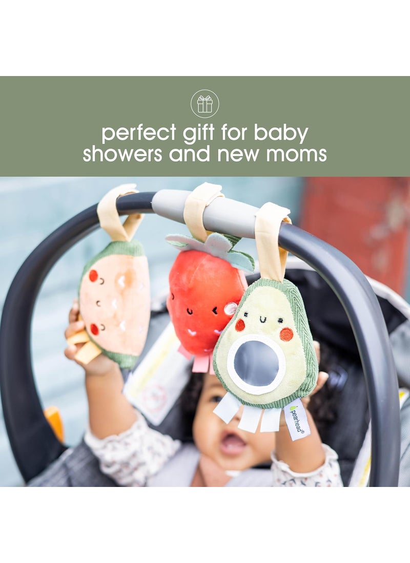 pearhead Pearhead Fruit Stroller Toys Plush Interactive Toy Set for Baby Car Seat with Hanging Mirror Babyu Car Mirror Toys Strawberry Avocado Watermelon Set of 3  - Image 4