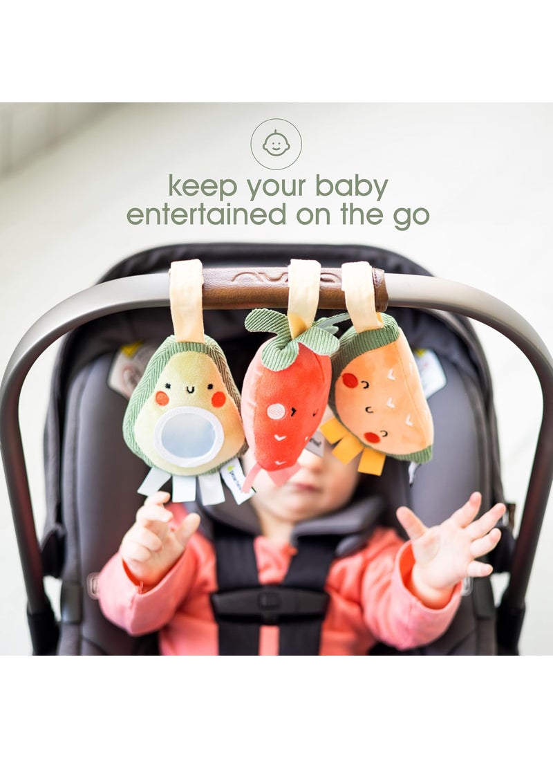 pearhead Pearhead Fruit Stroller Toys Plush Interactive Toy Set for Baby Car Seat with Hanging Mirror Babyu Car Mirror Toys Strawberry Avocado Watermelon Set of 3  - Image 2
