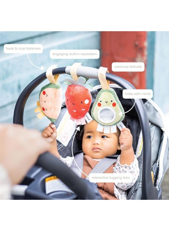 pearhead Pearhead Fruit Stroller Toys Plush Interactive Toy Set for Baby Car Seat with Hanging Mirror Babyu Car Mirror Toys Strawberry Avocado Watermelon Set of 3  - Image 5
