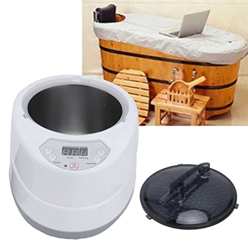 Portable Sweat SPA Steam Pot for home detox, stainless steel, white, 1000W power with smart touch timer display and remote control - Image 5