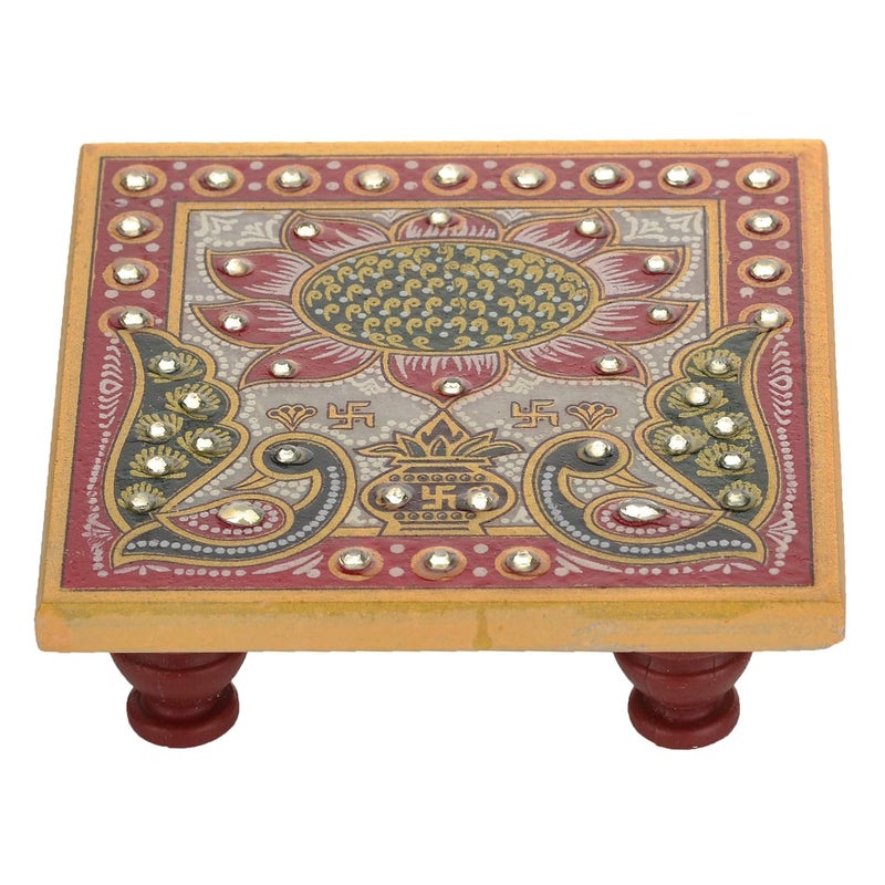 KESAR ZEMS KESAR ZEMS Lotus Painted Marble Chowki 10 x 10 x 25 cm for Pooja Good Luck Gift Home Decor  - Image 1