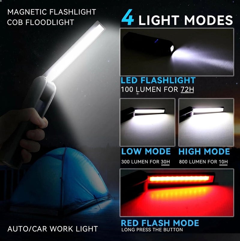 Bluejw LED Work Light Torch USB Rechargeable Workshop Lamp Foldable Inspection Lamp Portable COB Hand Lamp with Magnetic Base & Swivel Hook & 4 Modes for Car Mechanic - Image 3
