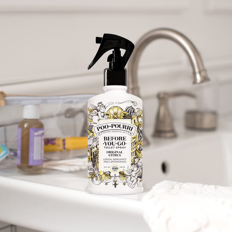 Poo-Pourri Before-You-Go Toilet Spray, Original Citrus, 8 Fl Oz, Up to 400 Uses, Bathroom Odor Deodorizer, Plant-Based with Essential Oils, for Home or Work, Lemon, Bergamot and Lemongrass Scent - Image 4
