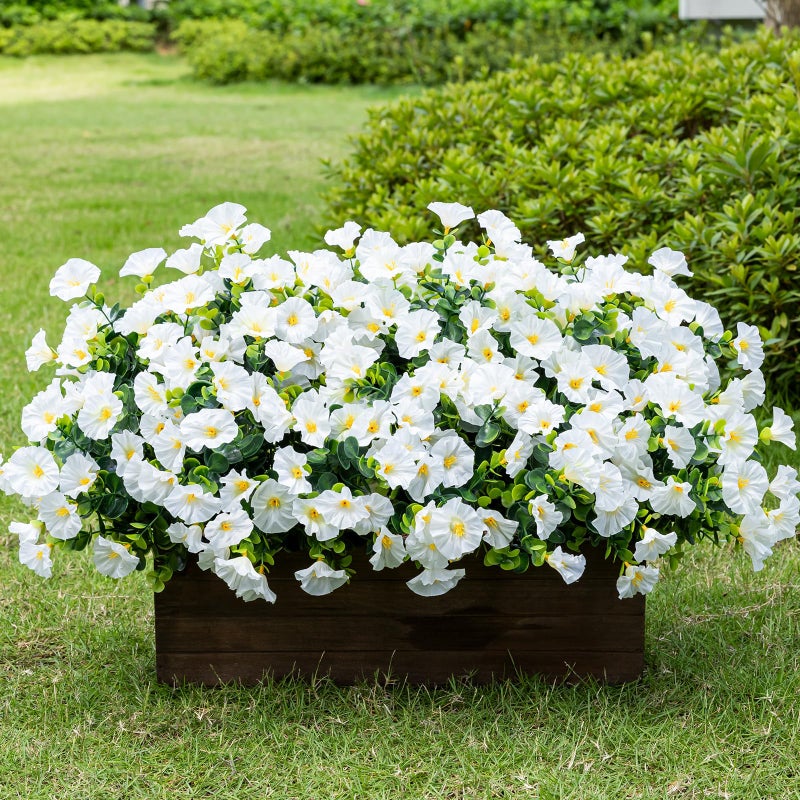 Lnoicy Artificial Flowers for Outdoor 12 Bundles Eucalyptus Fake Flowers for Planter,UV Resistant Fake Morning Glory for Home/Porch/Garden Decorationï¼ˆWhiteï¼‰ - Image 5