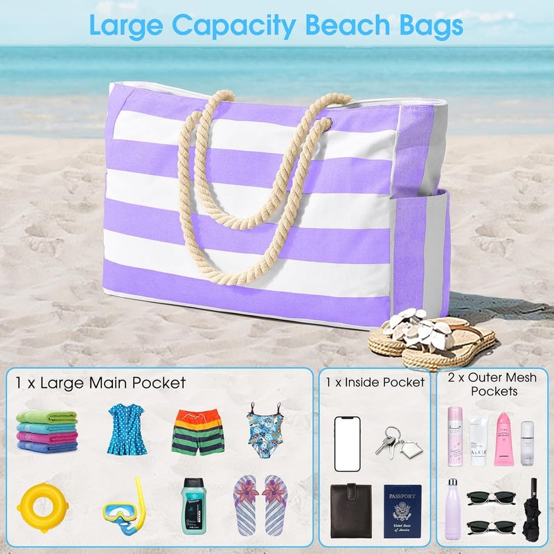 Becokan Beach Bags for Women, Large Waterproof Beach Tote Bag with Zipper Beach Bags Waterproof Sandproof Swim Pool Bag Large Tote - Image 5