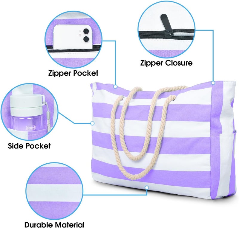 Becokan Beach Bags for Women, Large Waterproof Beach Tote Bag with Zipper Beach Bags Waterproof Sandproof Swim Pool Bag Large Tote - Image 2