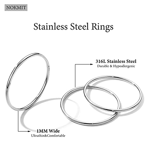 NOKMIT 3PCS 1mm Thin Silver Rings for Women Slim Simple Stacking Stackable Ring Plain Thumb Pinky Band Smooth High Polished Non Tarnish Comfort Fit Size 5 to 10 (9) - Image 4