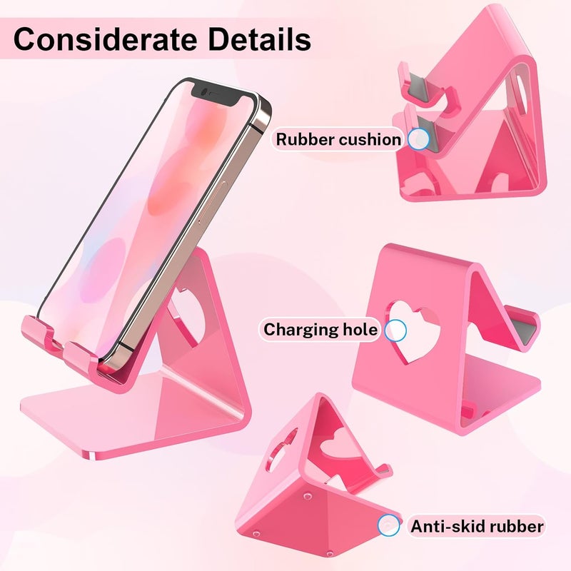 Crpich Acrylic Cell Phone Stand, Portable Phone Holder, Pink Phone Stand for Desk, Compatible with Phone16 15 14 13 12 Pro Max Mini 11 SE, Switch, Android Smartphone, Pad, Tablet, Desk Accessories - Image 2