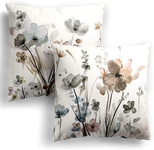Qesonoo KKVEE Flower Throw Pillow Covers 18x18 Set of 2, Flowers Pillow Cushion Cases, Modern Decorative Square Pillowcases for Sofa Couch Bedroom Living Room Car - Image 1
