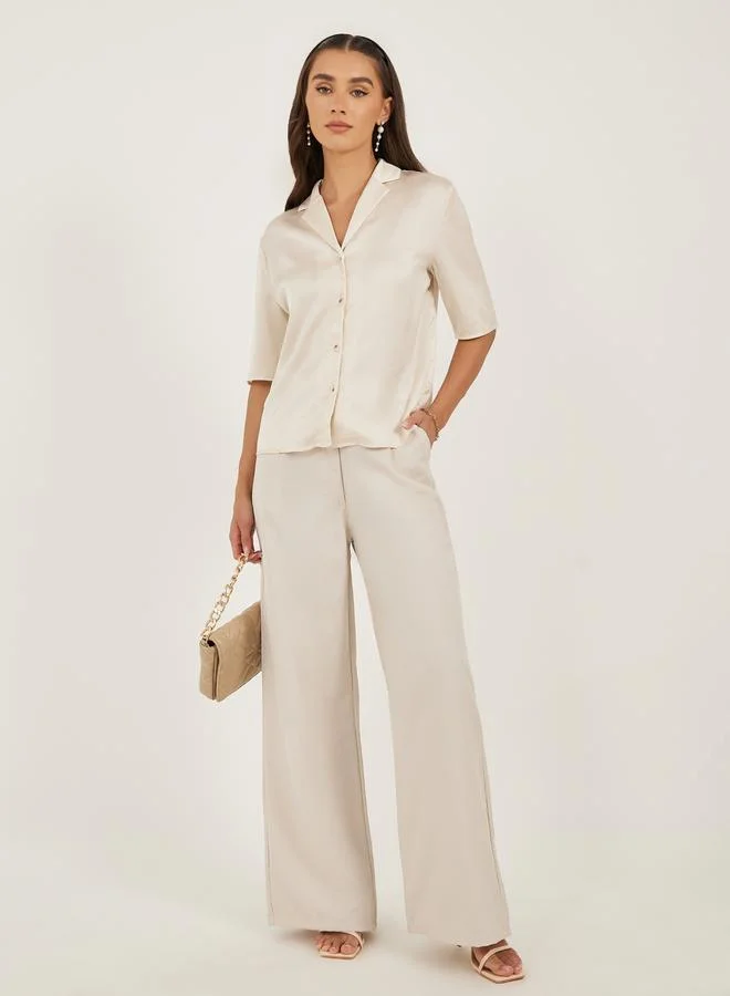 Styli Solid Notch Lapel Boxy Shirt