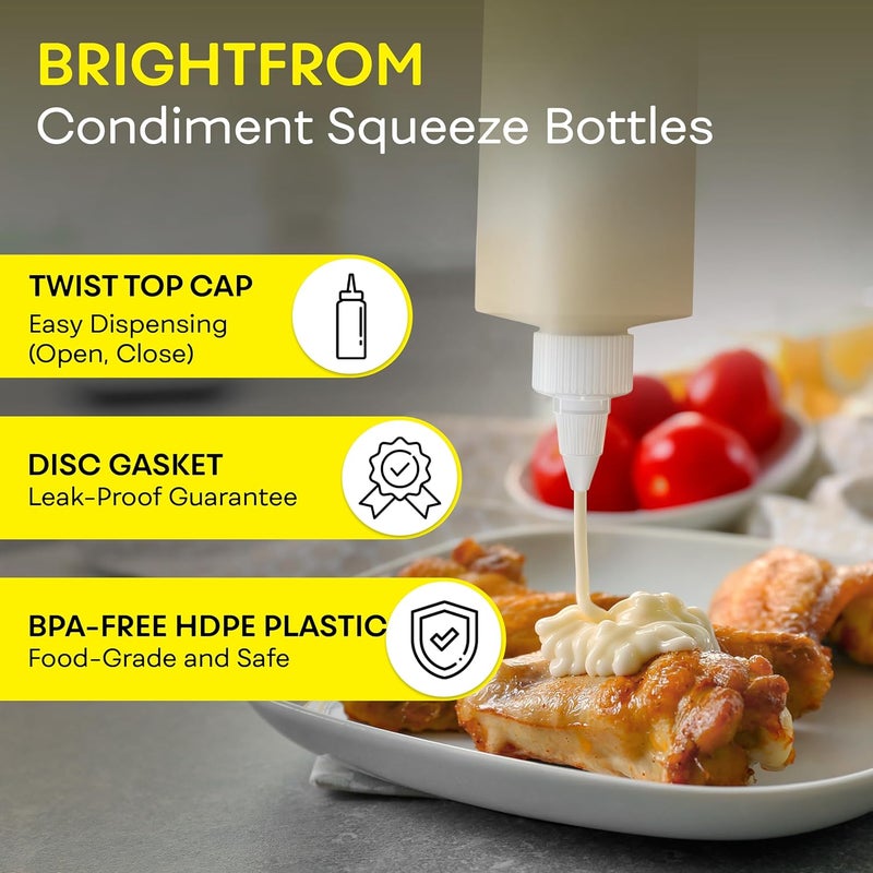BRIGHTFROM Condiment Squeeze Bottles, 16 OZ Empty Squirt Bottle with Twist Top Cap, Leak Proof - Great for Ketchup, Mustard, Syrup, Sauces, Dressing, Oil, Arts and Crafts, BPA FREE Plastic - 4 PACK - Image 3