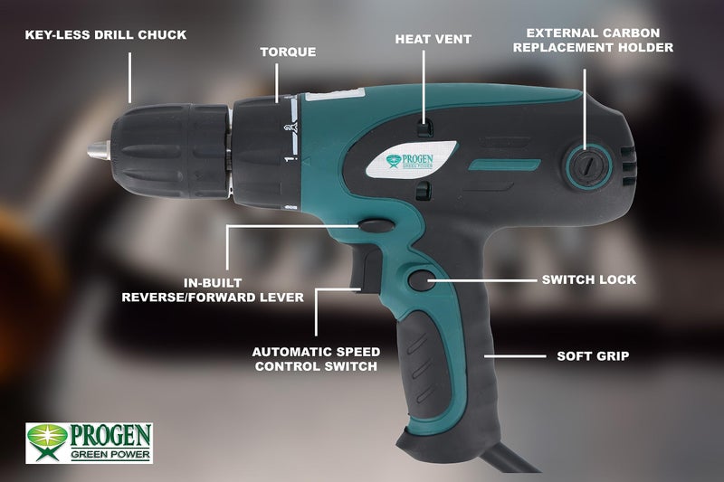 PROGEN 9210-HG 450W Heavy Duty Electric Screwdriver, Auto Speed Control, Copper Armature, Keyless 10mm Chuck Size Drill, 650 RPM, Reverse Funtcion, Soft Grip, Heat Vent - Image 2