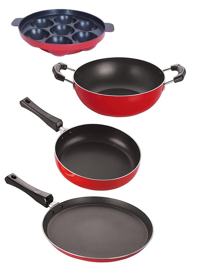 Nirlon Non-Stick Premium Quality Aluminium Kitchenware 4 Peices Set, Red - Image 1