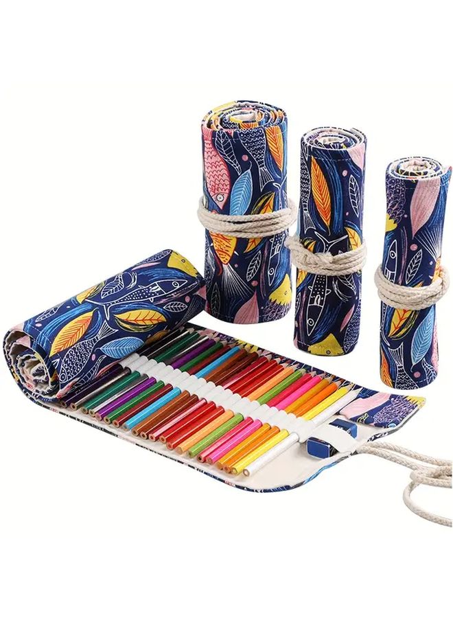 Folk Custom Canvas Colored Pencil Roll-Up Case 24 Holes for Artists Students - Image 5