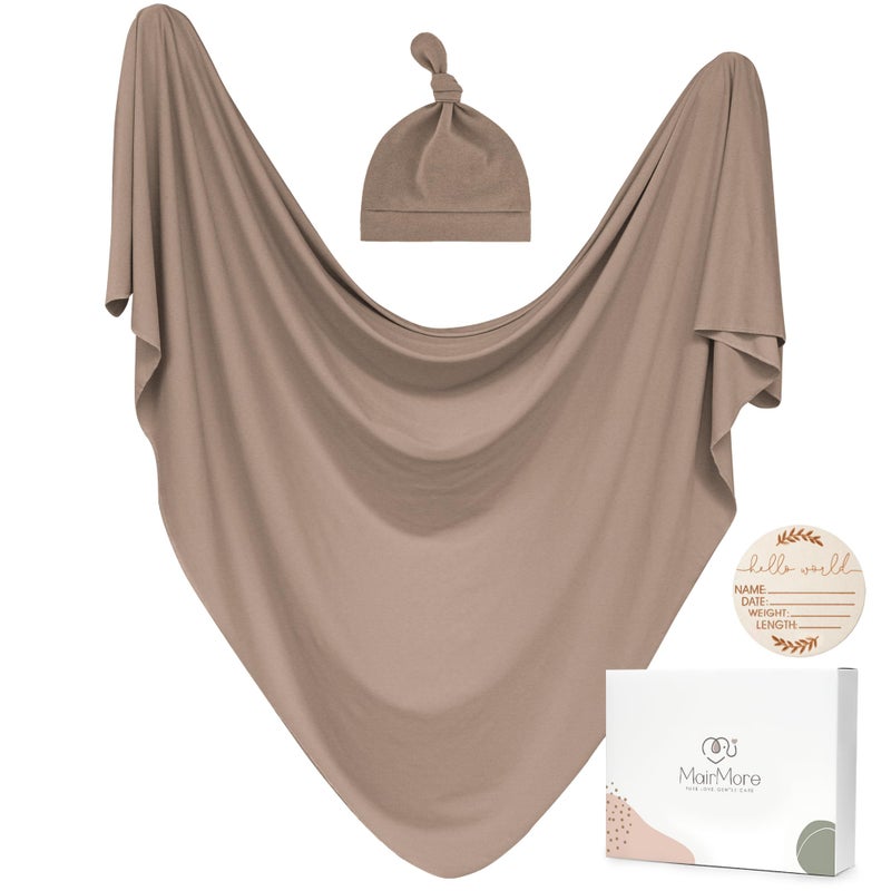 MairMore Baby Swaddle Receiving Blankets with Matching Beanie Set Newborn Nursery Swaddle Wrap for Baby Girls and Boys Brown - Image 2