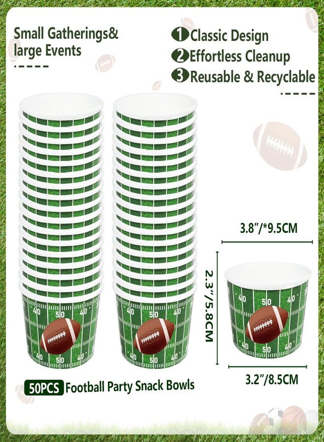 INSPIREYEE 50 PCS Football Party Snack Bowls 9 oz Green Football Party Decoration Snack Bowls Disposable Paper Ice Cream Cups Serving Paper Bucket for Sports Event Family Dinners & Birthday Party - Image 2