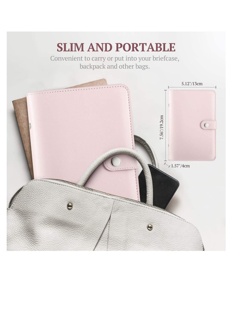 Excefore A6 Budget Binder PU Leather Cover with 12PCS A6 Binder Pockets Loose Leaf Bags 6 Ring Binder Cash Zipper Pouches Label Stickers Refillable Budget Envelopes System - Image 5