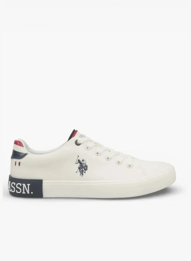 U.S. Polo Assn. Men's Lace-Up Canvas Sneakers - Off-White/Navy - Classic Low-Top Casual Shoes