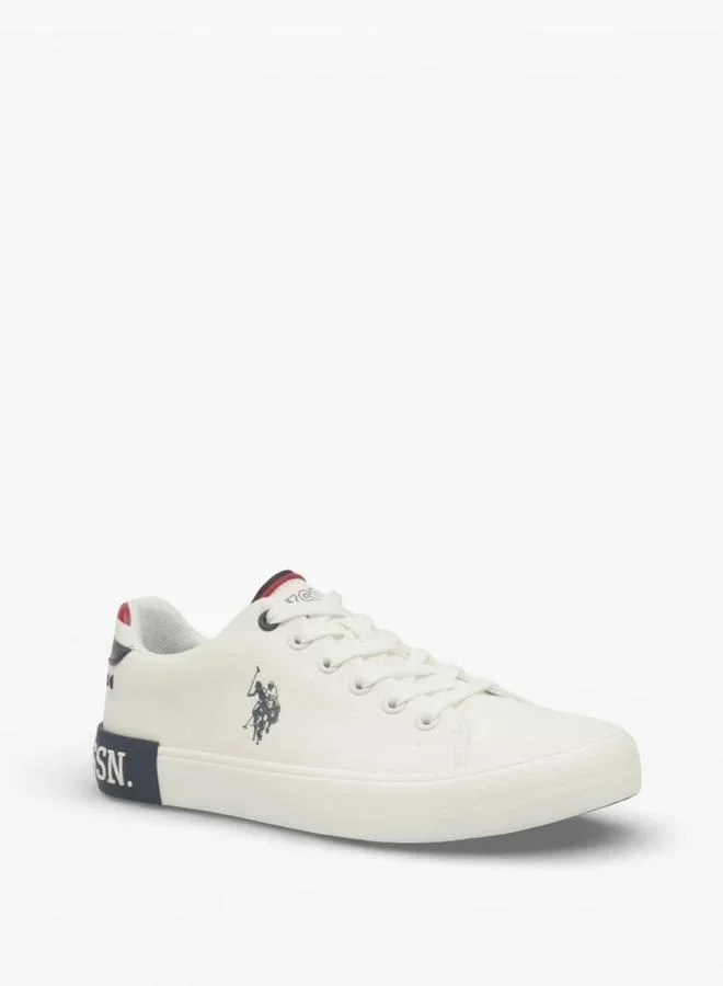 U.S. Polo Assn.  U.S. Polo Assn. Men's Lace-Up Canvas Sneakers - Off-White/Navy - Classic Low-Top Casual Shoes for Men | Best Price UAE